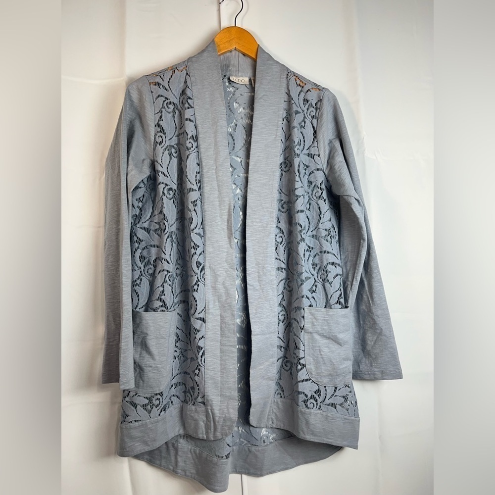 Logo By Lori Goldstein Open Lace Cardigan Gray Size M